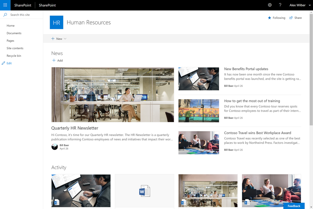 Modern site in SharePoint Server 2019