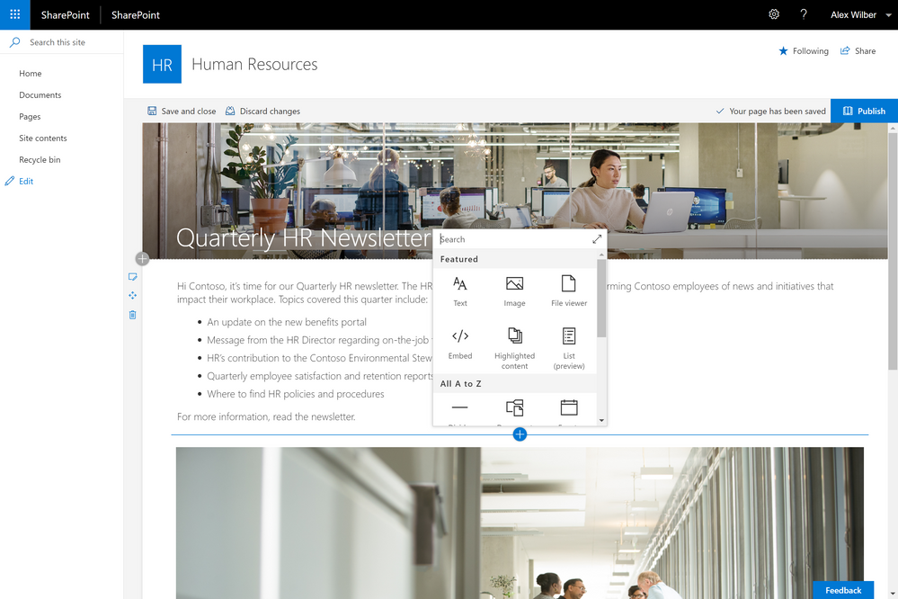 Modern page in SharePoint Server 2019