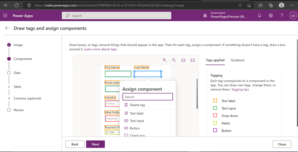 Picture showing component/UI control tagging