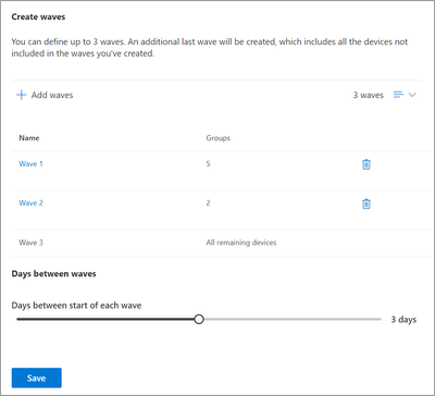 An image of the admin user interface demonstrating the selectors for custom Rollout waves.