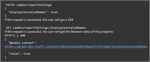 An image providing an example of how to change report settings via the API.