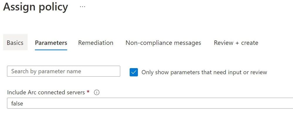 Include Arc connected servers when you assign an Azure Policy may be set to false by default