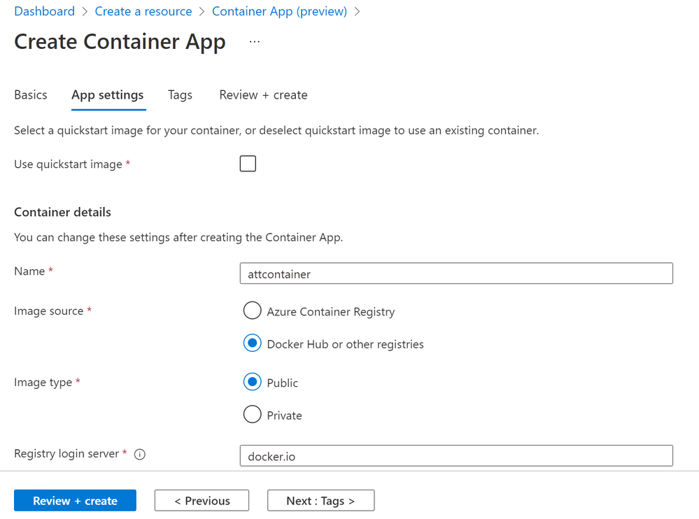 Configure Azure Container App settings