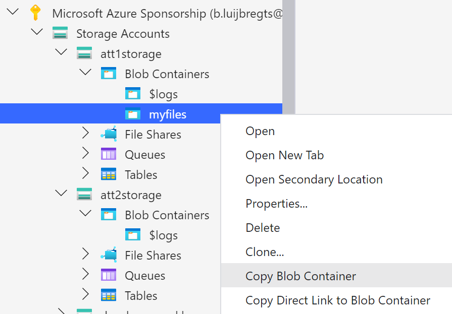 Copy Blob Container in the Azure Storage Explorer