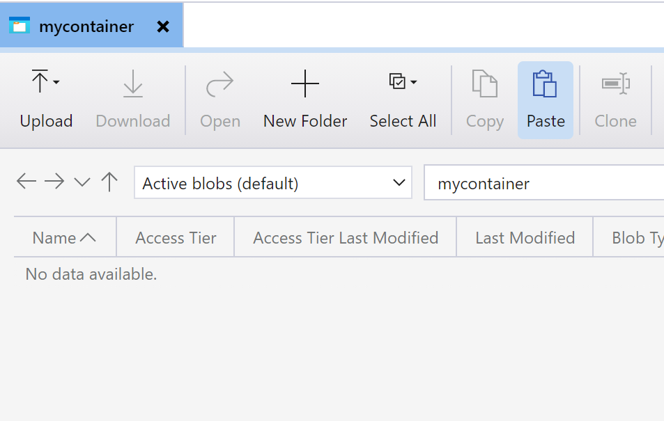 Paste Blobs to a container in the Azure Storage Explorer