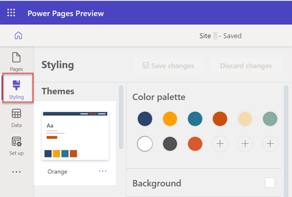 A picture showing the styling workspace in Power Pages