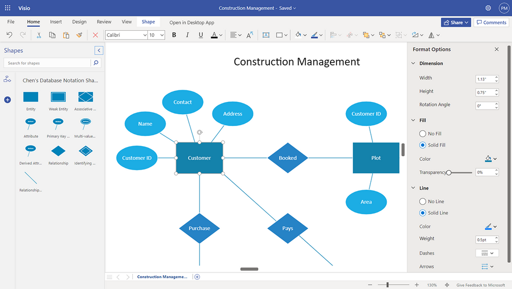 An image demonstrating the Format Options pane that will open to the right of the diagram.