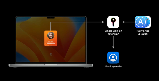 Apple’s Single Sign-on extension keeps a user’s company credentials in sync with the device account information for macOS.*
