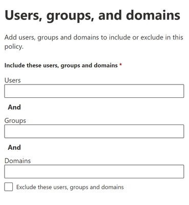 Figure 5: Users, groups, and domains settings in the anti-spam inbound policy