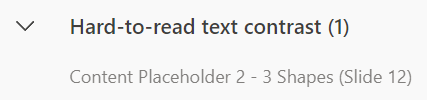 Accessibility Checker Inspection Result: Hard-to-read text contrast