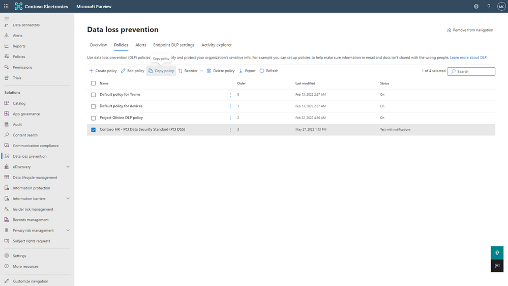 Figure 3: Cloning a DLP policy