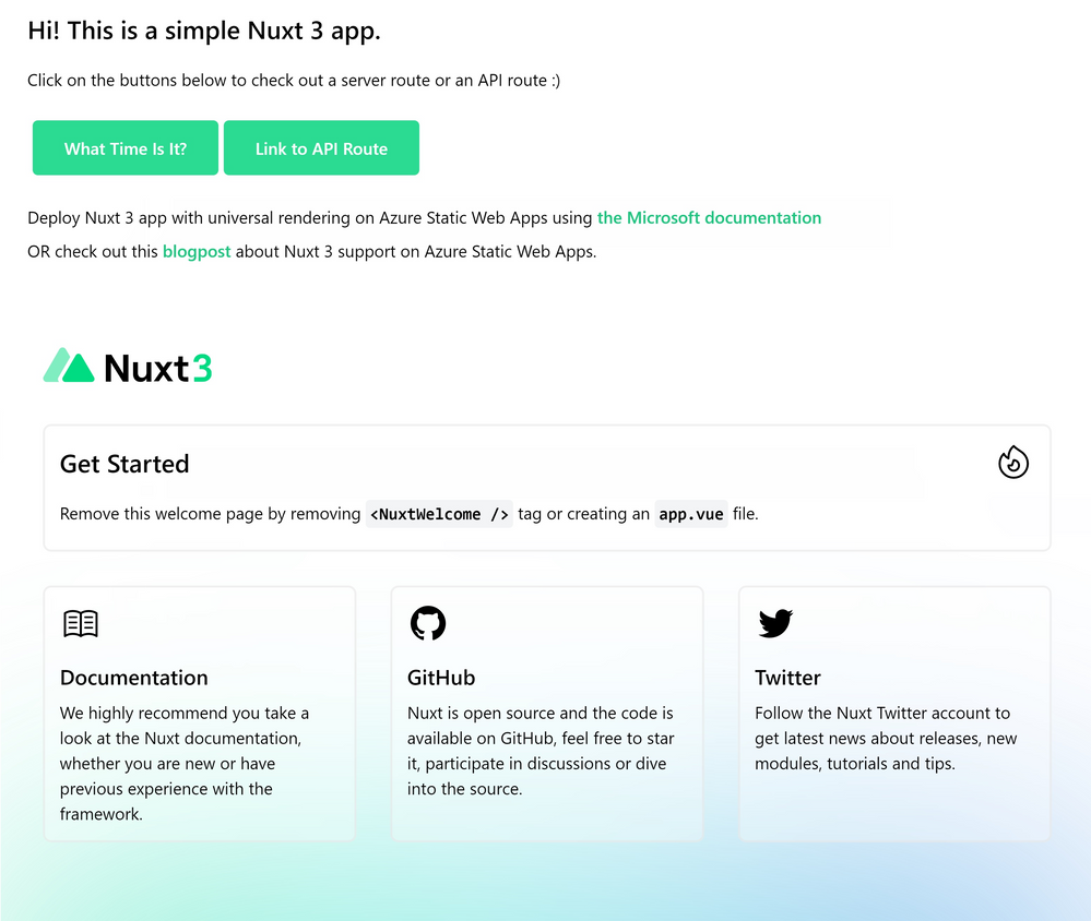 Nuxt 3 Sample App on Azure Static Web Apps