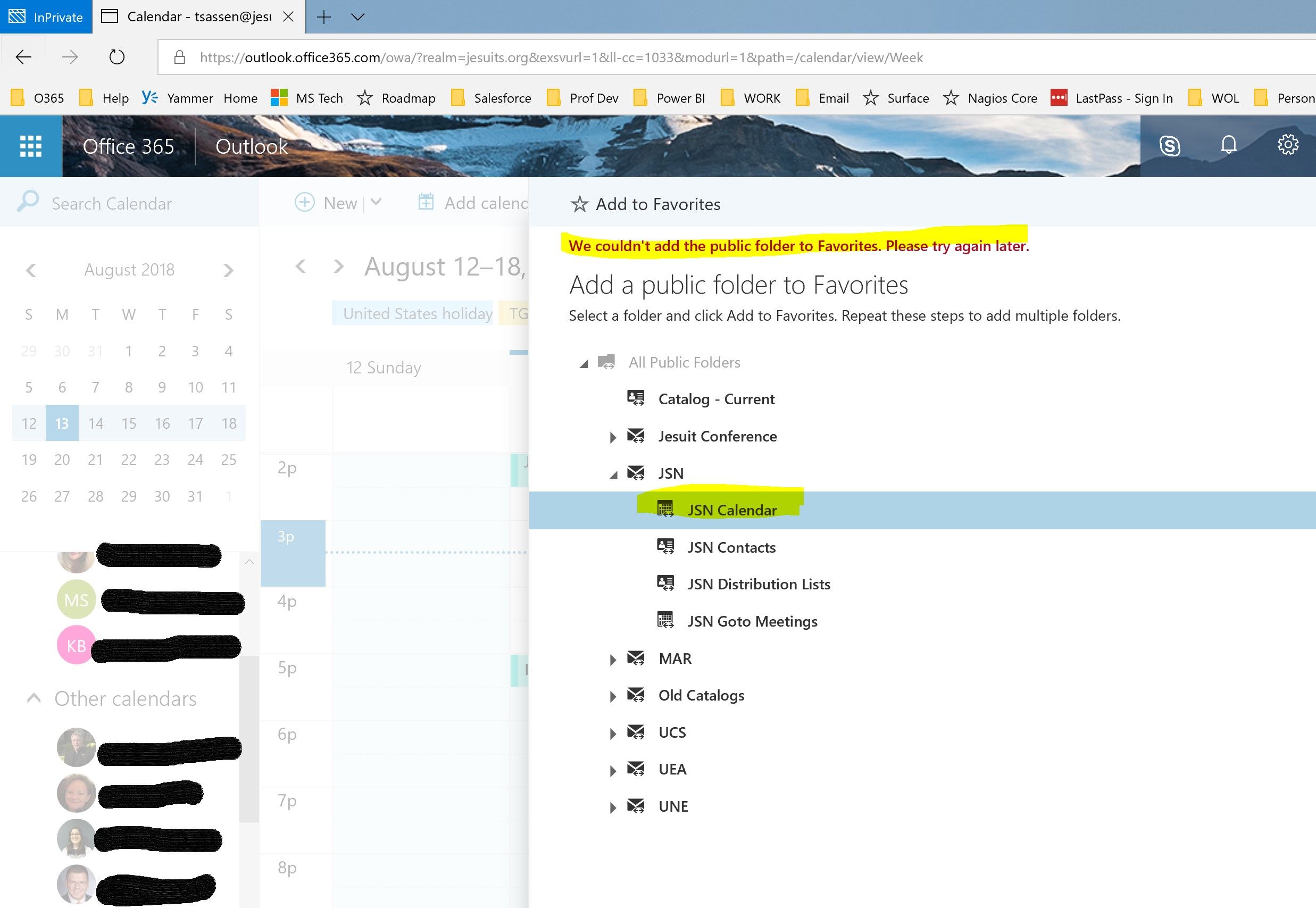 Public Folder Calendars Will Not Add As Favorites In Outlook On The Web 