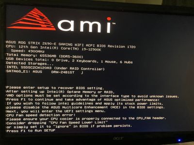 CPU Fan Speed Error Detected: Press F1 to run setup