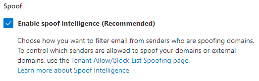 Figure 1: Turn on spoof intelligence in the anti-phishing policy