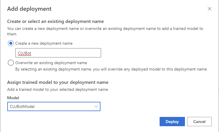 Adding a deployment in Language Studio