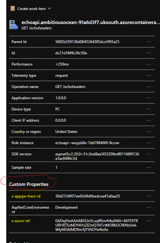 App insights request telemetry with custom properties