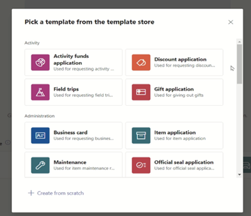 Figure 3 - Approvals templates in Teams