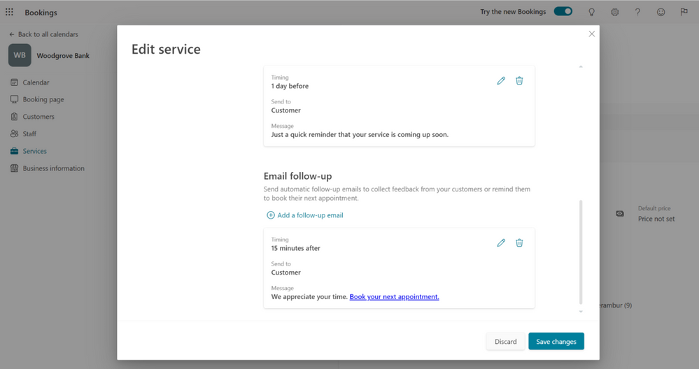 An image of a screenshot demonstrating the three parameters for the Email follow-up service.