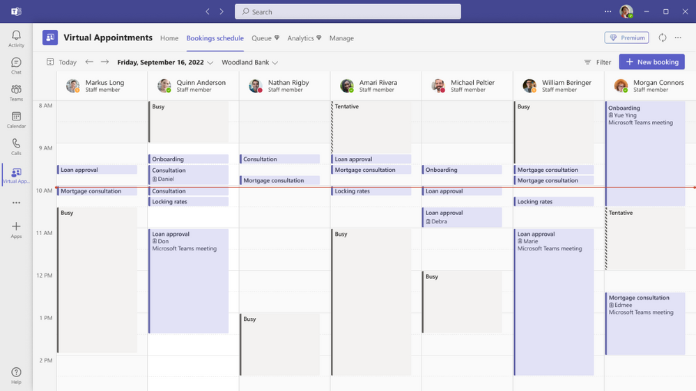 An image demonstrating how to create an appointment through Bookings schedule in Virtual Appointments in Microsoft Teams on a desktop device.