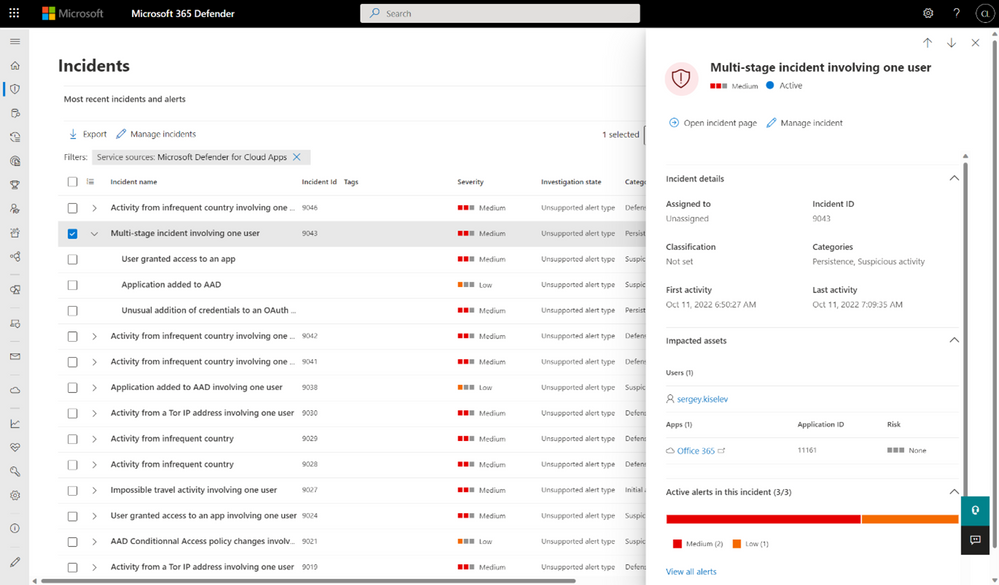 thumbnail image 3 captioned Figure 3: An incident involving cloud app based alerts in Microsoft 365 Defender