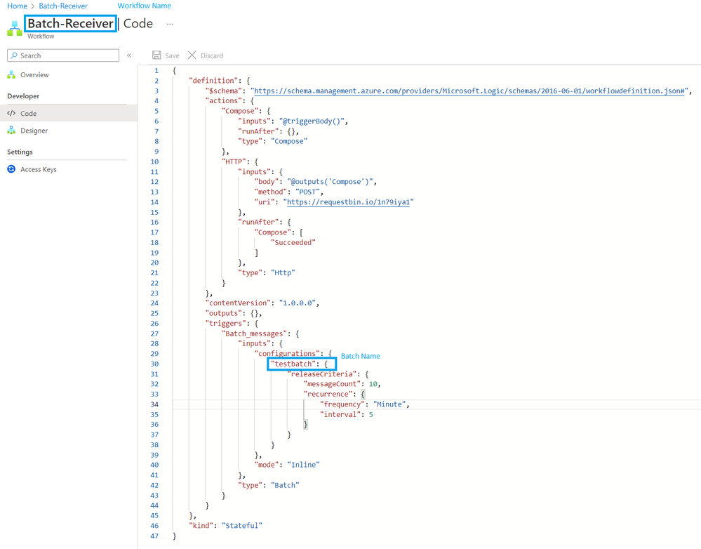 Logic App Receiver (Code View)