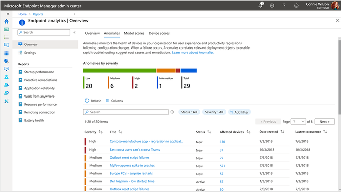 Preview: Advanced Endpoint analytics report of detected anomalies