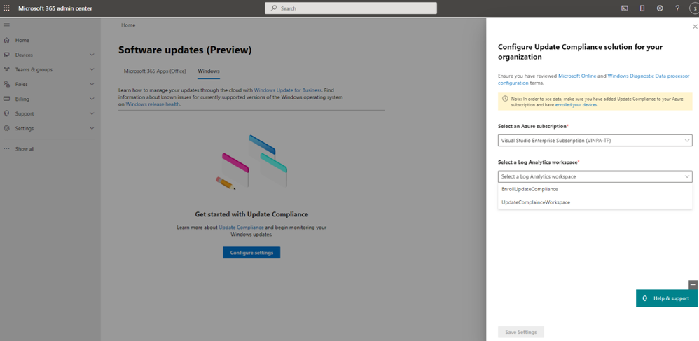 Configure Update Compliance solution for your organization from Microsoft 365 admin center