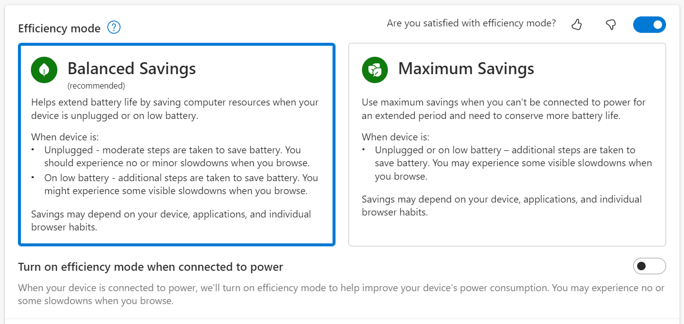 Efficiency mode Microsoft Edge: Save even more battery recent updates - Microsoft Community