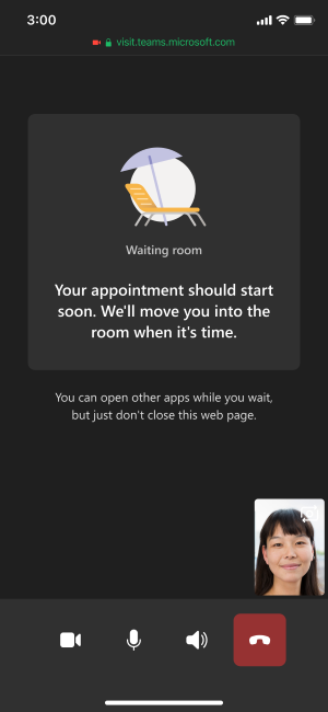 An image demonstrating an example of a waiting room in Microsoft Teams on a mobile device.
