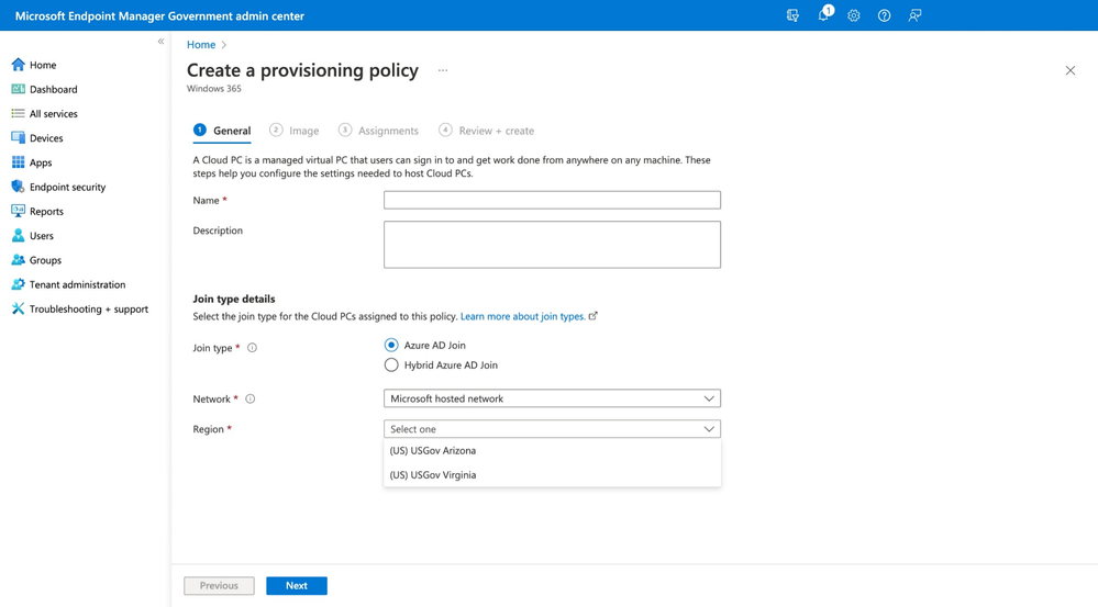 Microsoft Endpoint Manager Government Admin center graphic