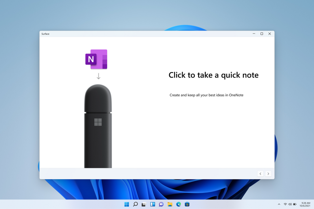 An image of the Surface Slim Pen 2 demonstrating how clicking the back of the pen opens a new Quick Note with the Windows 2022 Update.