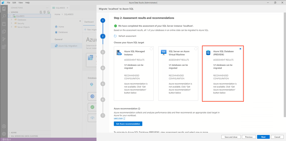 Assessment - Azure SQL Database target