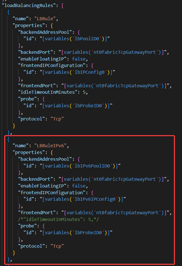 Load Balancing rule of LB change in template