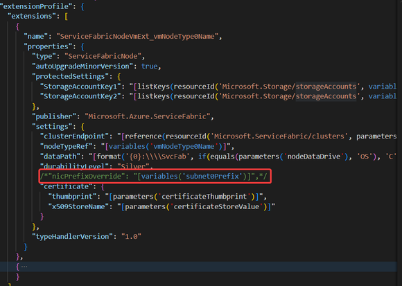 SF node extension of VMSS change in template