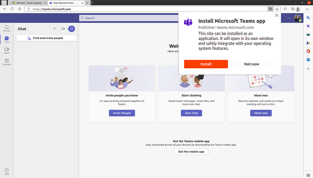 thumbnail image 1 of blog post titled Microsoft Teams progressive web app now available on Linux 