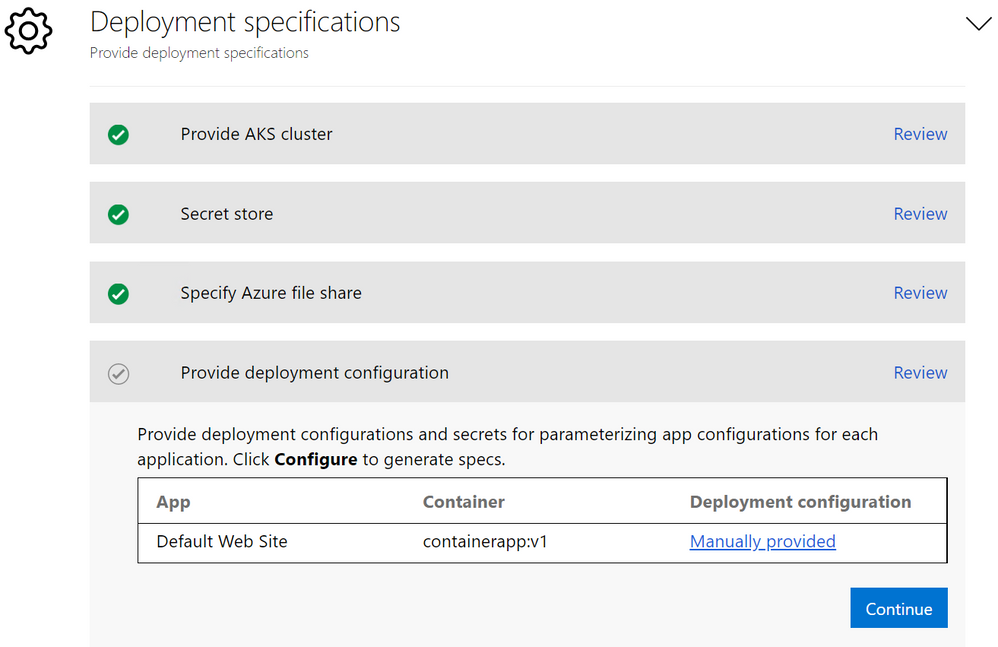 Deployment specifications with configuration