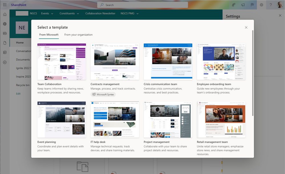 Leverage SharePoint site templates when creating sites or applying them when business priorities change.