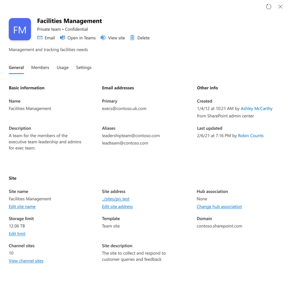 Streamline how you manage site information across Microsoft Teams and Microsoft 365 Groups when working in the SharePoint admin center.