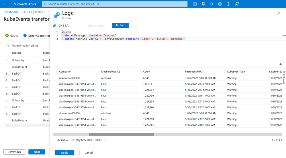 Screenshot of ingestion-time transformation UI