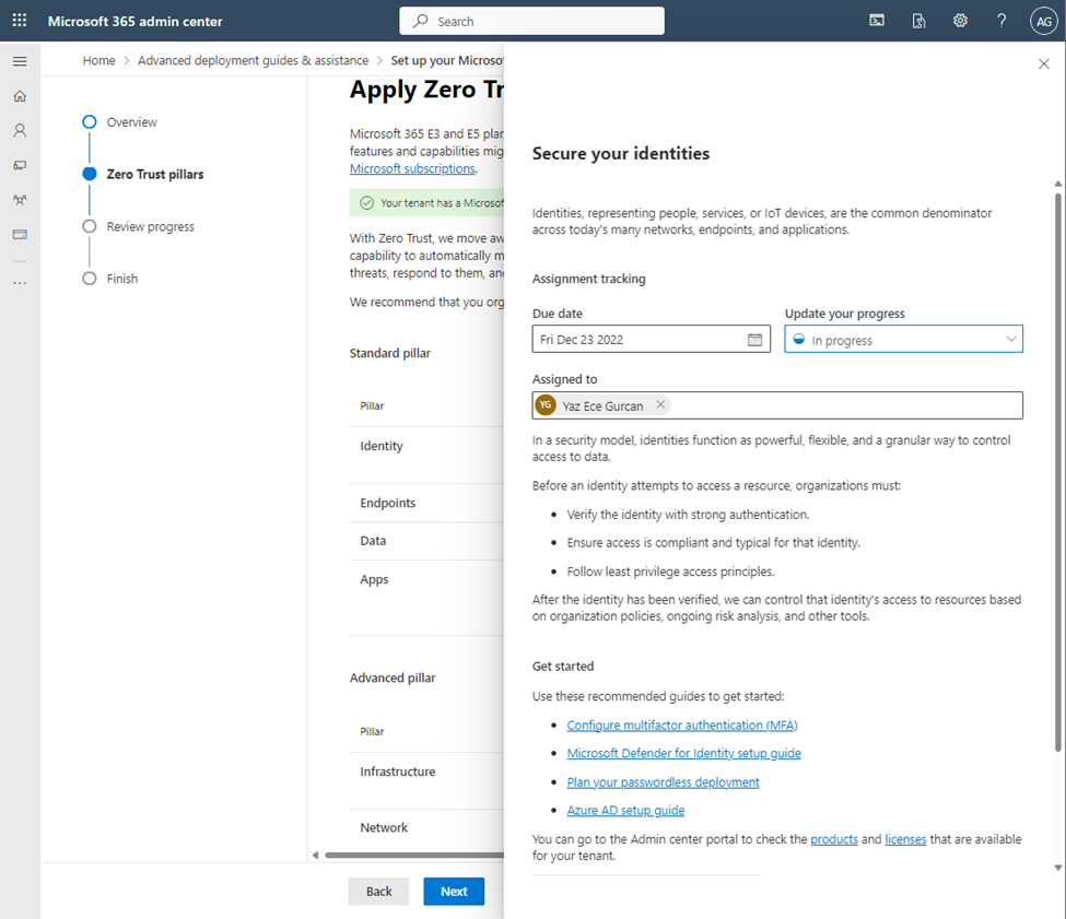 Screenshot of Secure your identities view from Apply Zero Trust security model  guidance