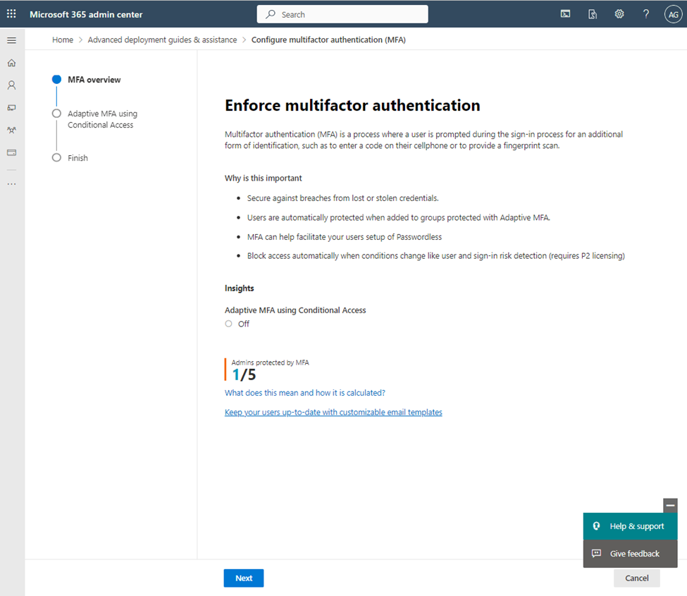 Screenshot of "Enforce multifactor authentication" advanced deployment guide