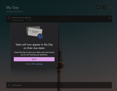 thumbnail image 1 of blog post titled Microsoft To Do now supports auto population of tasks due today in the My Day list! 