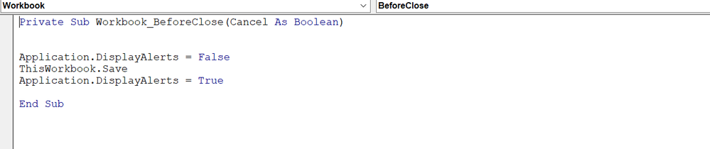 Current VBA to save the file automatically before closing the file