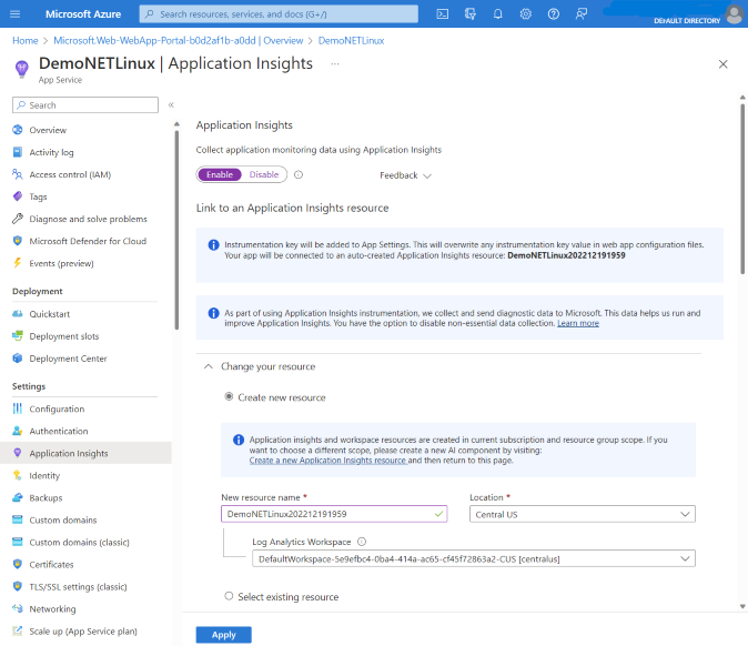 Enabling App Insights for .NET apps