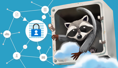 Zero Trust Raccoon thief stealing cloud data.