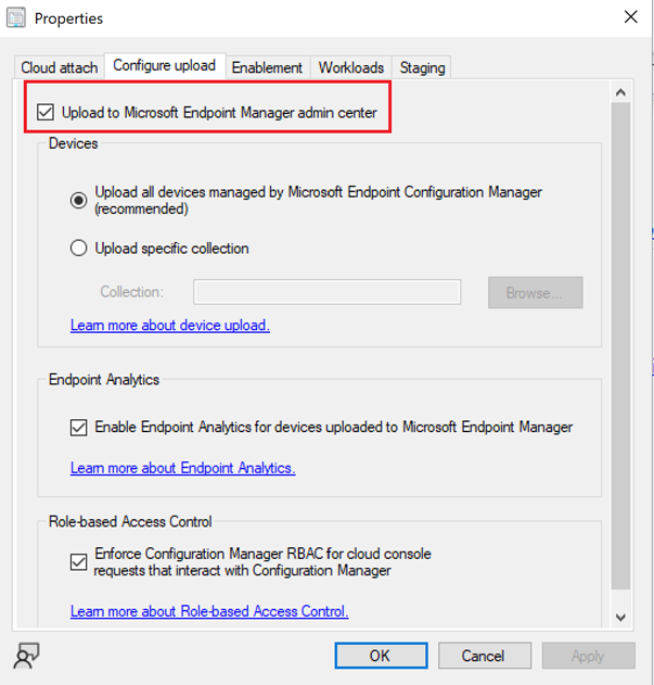Snippet from Microsoft Endpoint Configuration Manager, Tenant Attach Configuration