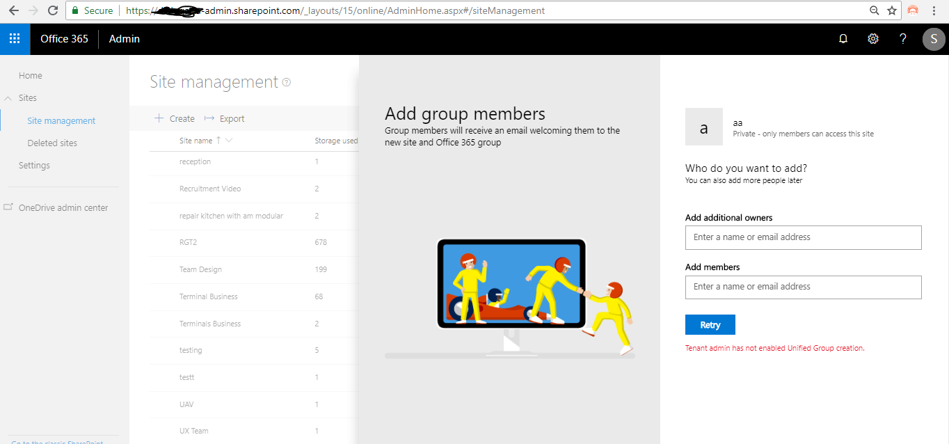 SharePoint New Admin Center (Unable to create site) - Microsoft