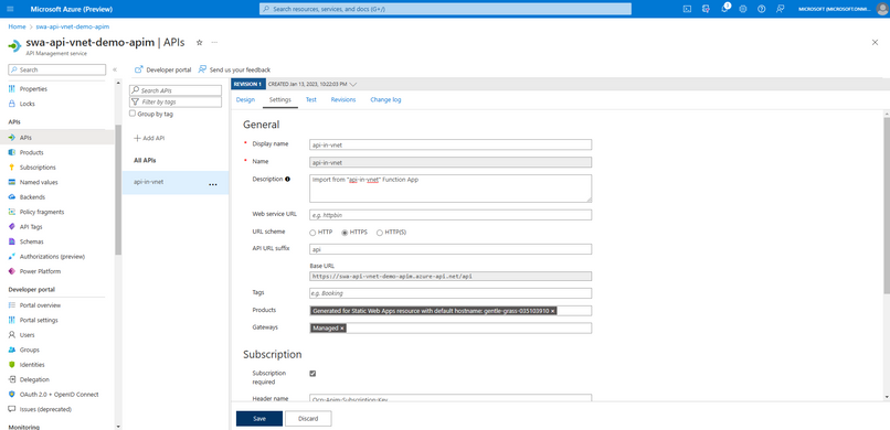 A screenshot of the portal for API Management API configuration