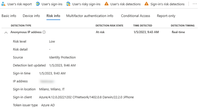 Figure 2: Details of risky sign-in